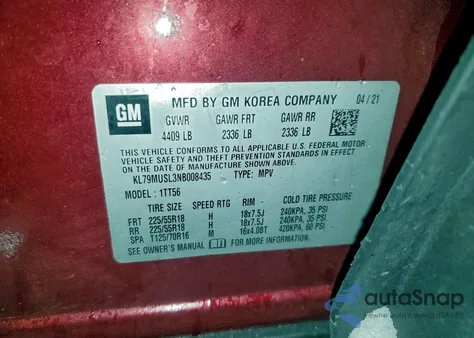 2022 Chevrolet Trailblazer Rs from USA, damaged, VIN KL79MUSL3NB008435